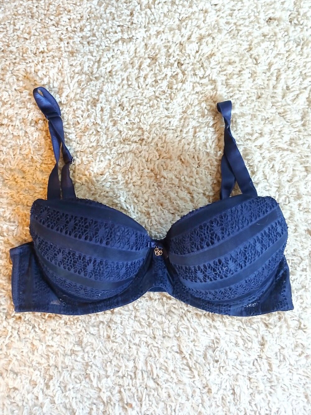 Daisy Fuentes Navy Blue Lace Push-Up Bra 38C Padded Underwire Classic Everyday